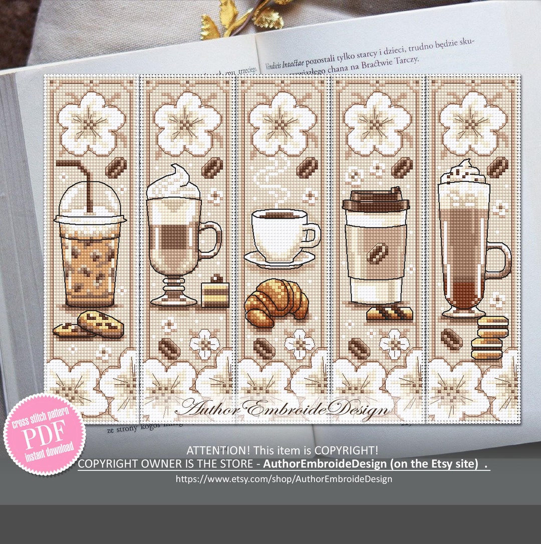 Coffee Bookmark Set Cross Stitch Pattern PDF Coffee Cross Stitch Chart ...