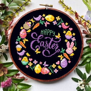 Easter Wreath Cross Stitch Pattern PDF Download Happy Easter Cross ...