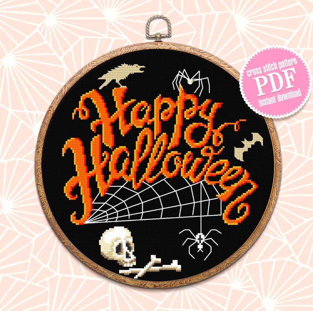 Happy Halloween Cross Stitch Pattern Download PDF Halloween Skull Cross ...