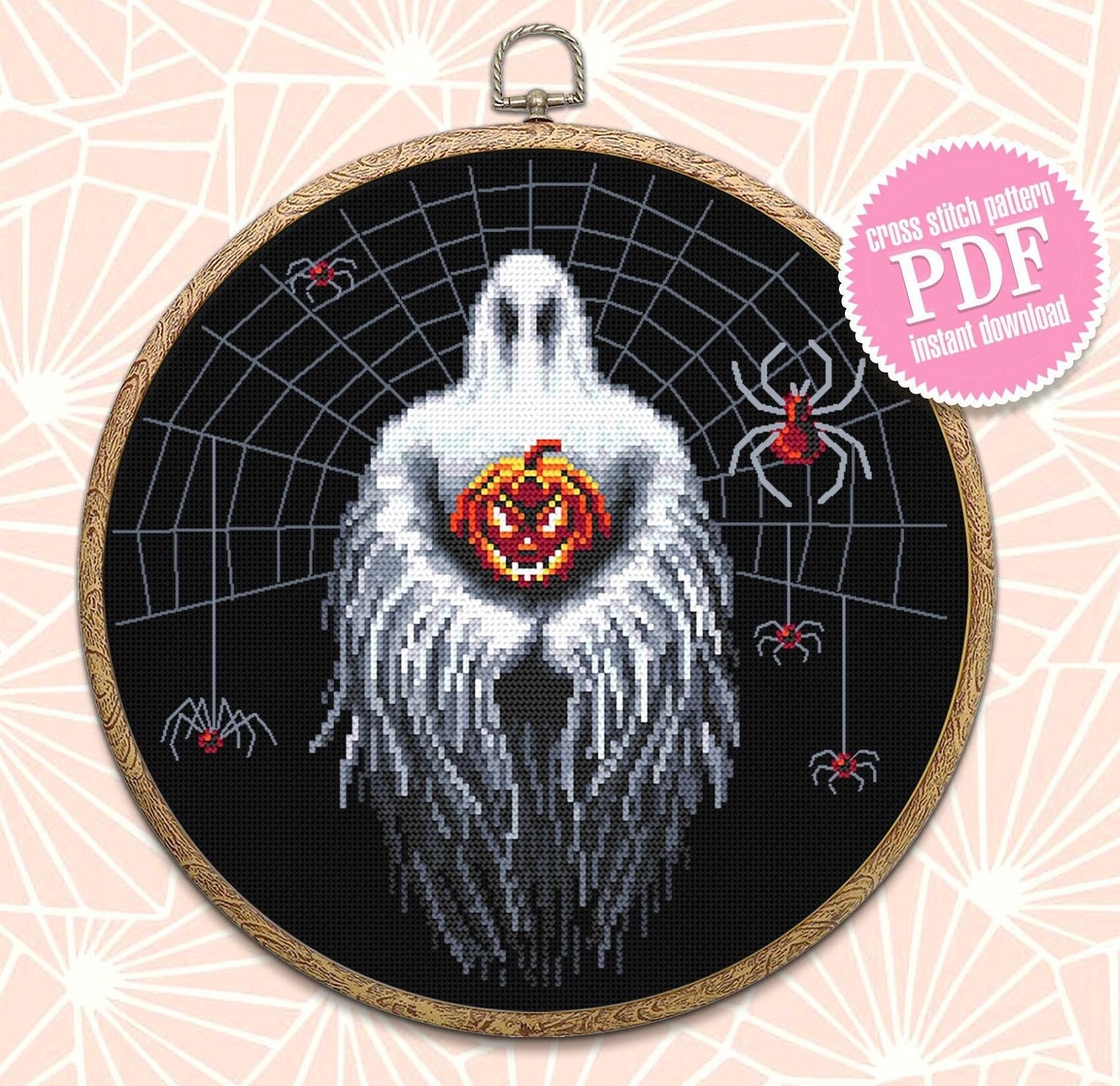 Gothic Halloween Cross Stitch Pattern Download PDF, Spooky Ghost Cross ...