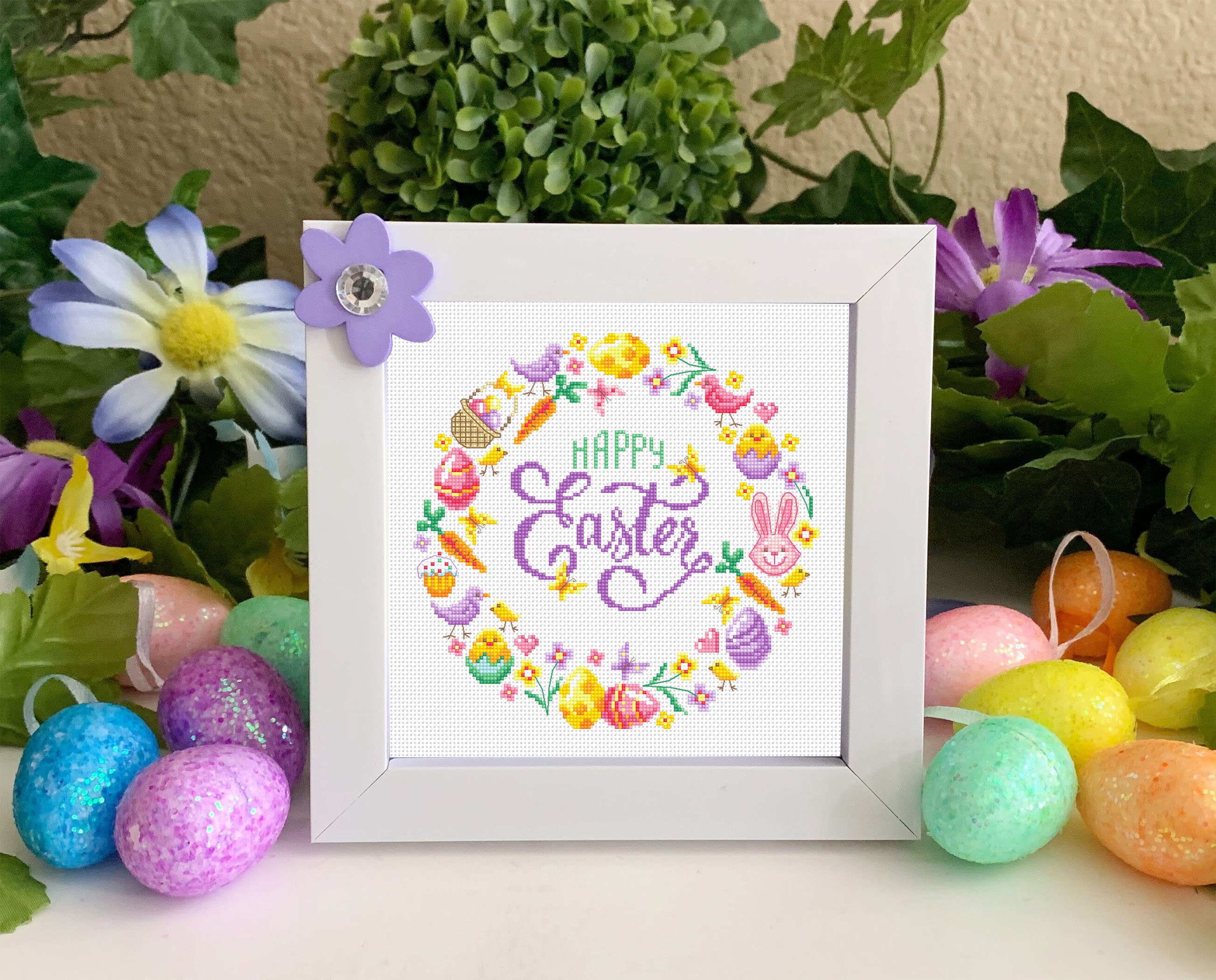 Easter Wreath Cross Stitch Pattern PDF Download Happy Easter Cross ...