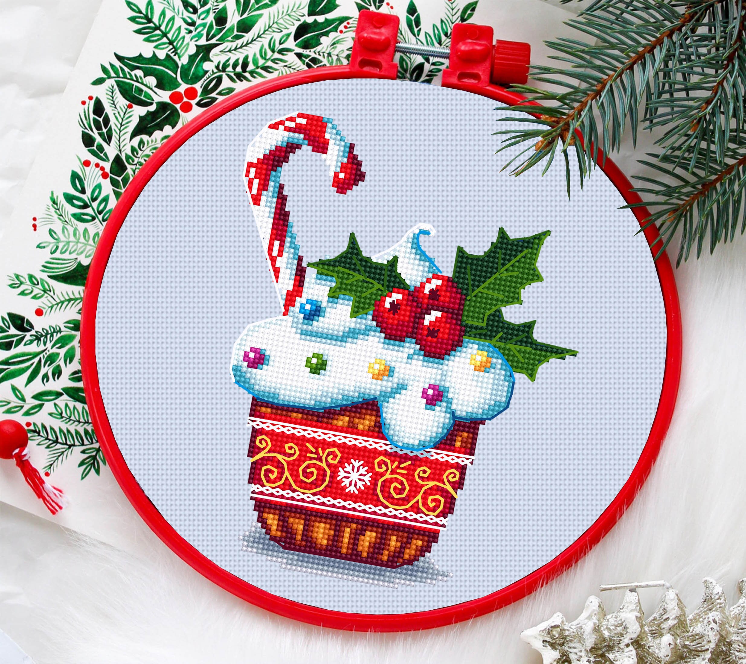 Christmas Cupcake Cross Stitch Pattern Download PDF Merry Christmas ...