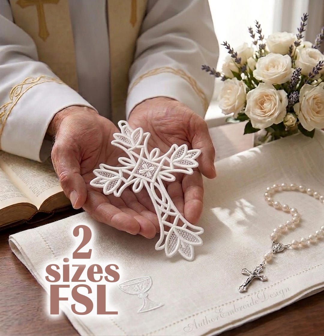 FSL Cross Machine Embroidery Design, Free Standing Lace Religious ...