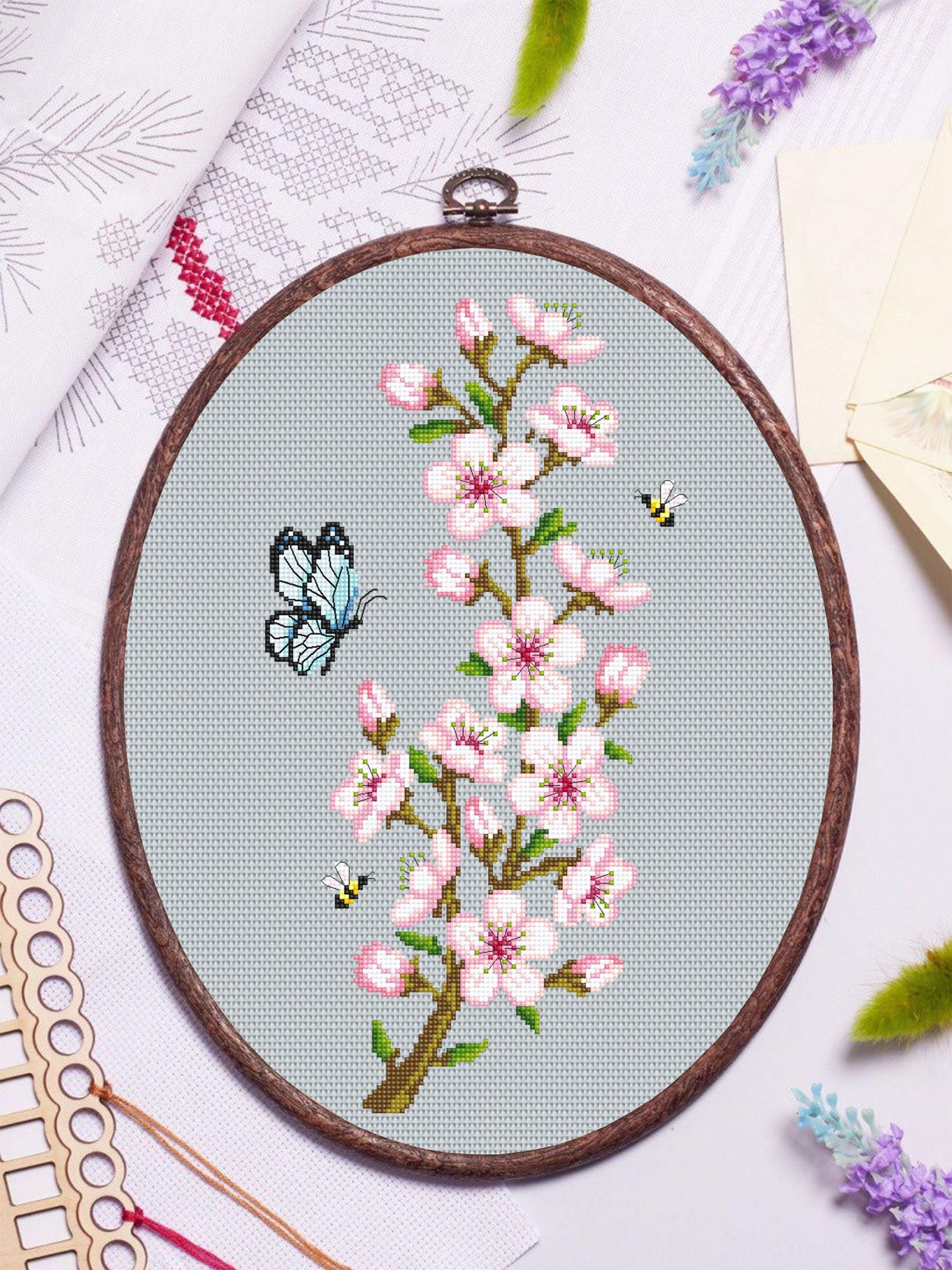 Cherry Blossom Branch Cross Stitch Pattern PDF Download Spring Flowers ...