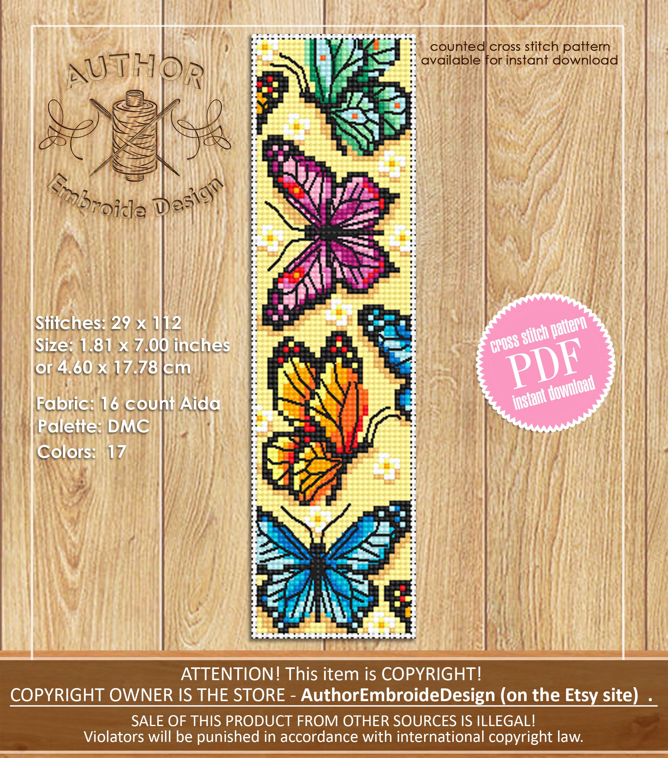 FREEBLOSS 6 Pcs de Marque-Pages au Point de Croix Kit 11 CT Papillon Point de Croix Kit Complet Kits de Signet DIY Adulte Débutants avec Instructions, 6 x 20 cm