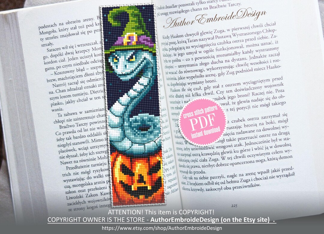 Halloween Bookmark Cross Stitch Pattern PDF Download Snake Witch Cross ...