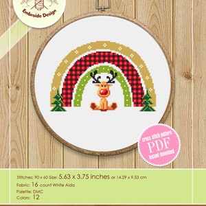 Christmas Rainbow Reindeer Cross Stitch Pattern PDF Download, Buffalo ...
