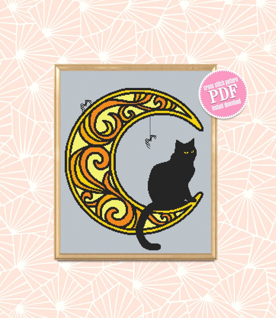Mandala Moon Cross Stitch Pattern Download PDF Black Cat Cross - Etsy
