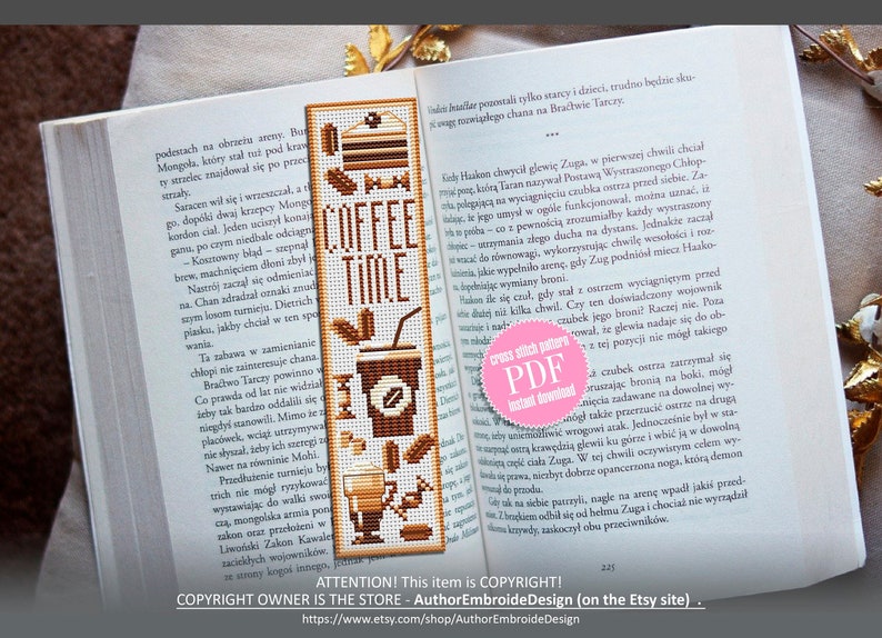 Bookmark Coffee Time Cross Stitch Pattern Digital PDF Handmade Bookmark ...