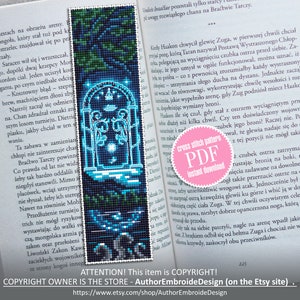 Fantasy bookmark cross stitch pattern download PDF Magic handmade bookmark digital, Wizarding world cross stitch, Fairy door embroidery B88 image 1