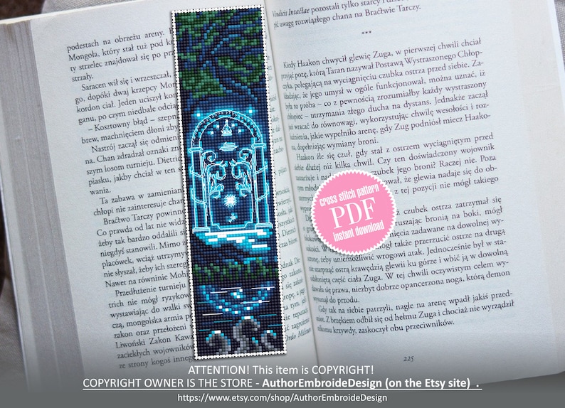 Fantasy bookmark cross stitch pattern download PDF Magic handmade bookmark digital, Wizarding world cross stitch, Fairy door embroidery B88 image 1