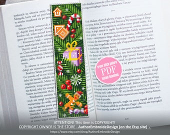 Christmas bookmark cross stitch pattern PDF download Christmas tree cross stitch chart, Bookmark pattern digital PDF, Gingerbread gift #B201
