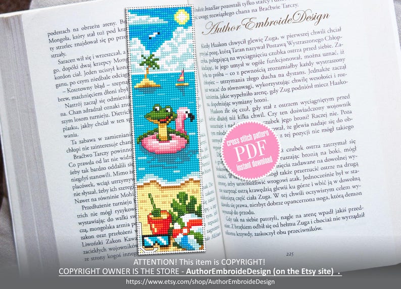 Summer Bookmark Cross Stitch Pattern PDF Download Funny Frog Cross ...