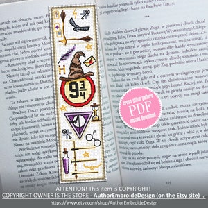 Magic bookmark cross stitch pattern PDF download, Handmade bookmark digital PDF, Wizard hat cross stitch chart, Wizard world Fan art #B124