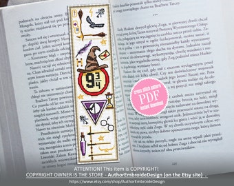 Magic bookmark cross stitch pattern PDF download, Handmade bookmark digital PDF, Wizard hat cross stitch chart, Wizard world Fan art #B124