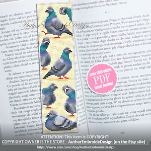 Pigeon bookmark cross stitch pattern download PDF Small pigeons cross stitch chart Funny bird bookmark pattern digital PDF, Pigeon art #B263