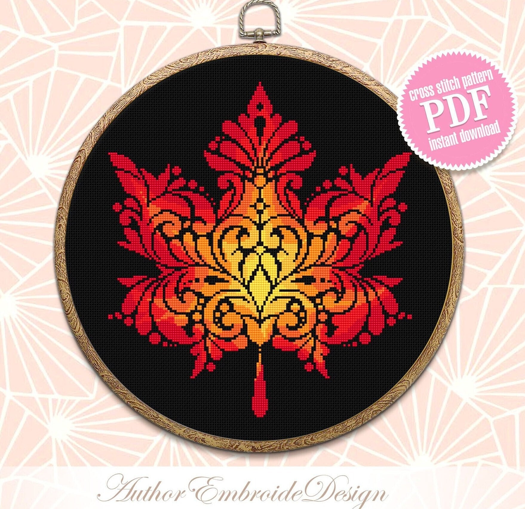 Maple Leaf Mandala Cross Stitch Pattern PDF Download Autumn Leaf Cross ...