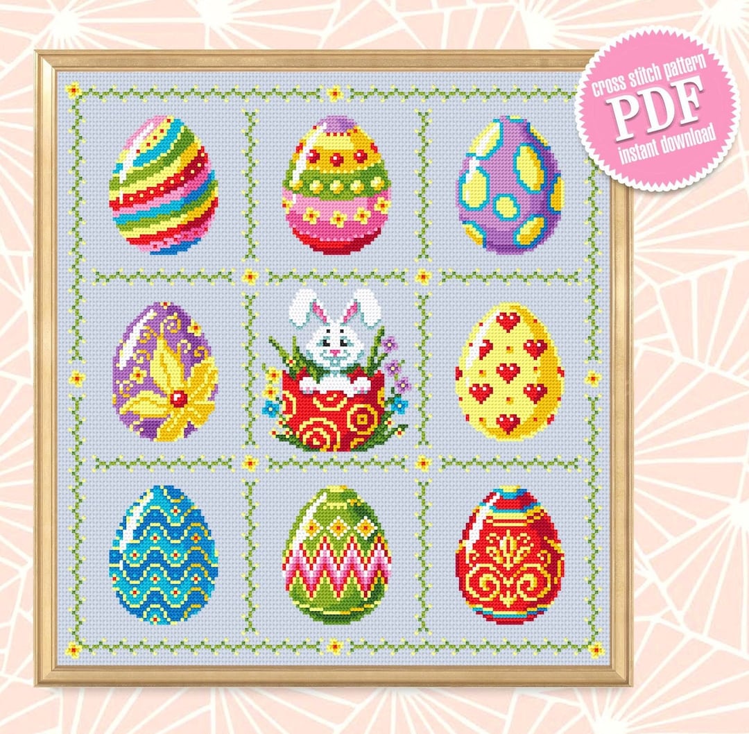 Stickvorlagen Kreuzstich Ostern Kostenlos Zum Ausdrucken Easter Eggs Cross Stitch Pattern Download PDF Funny Easter Bunny Cross