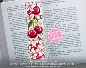 Сherry blossom bookmark cross stitch pattern PDF download Floral bookmark pattern, Cherry berries, Spring embroidery PDF Sakura flower #B145