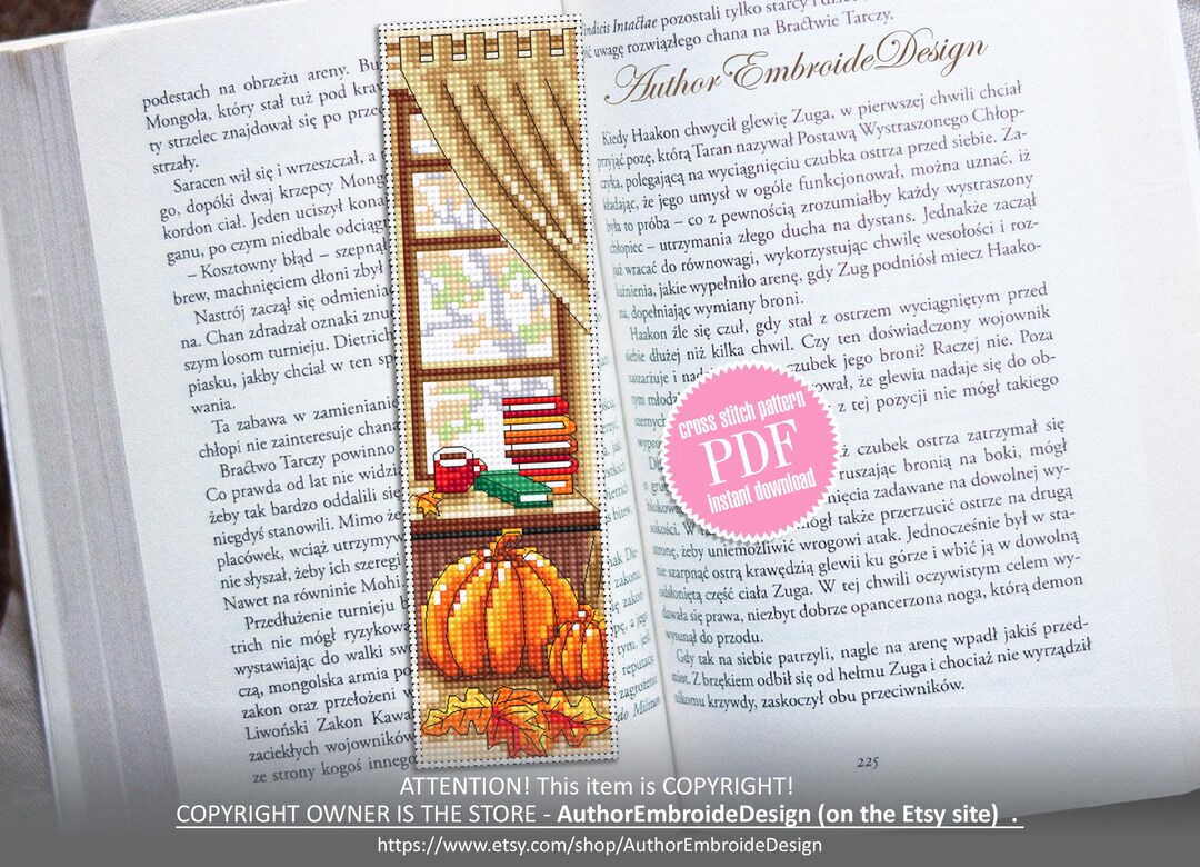 Fall Bookmark Cross Stitch Pattern PDF Instant Download Autumn Window ...