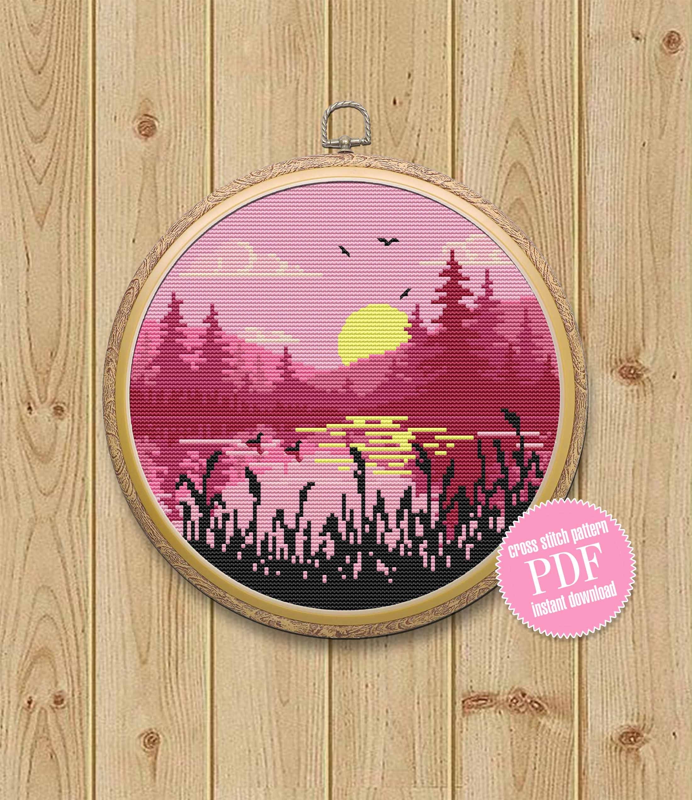 Landscape Cross Stitch Pattern Modern PDF Sunset In The Etsy