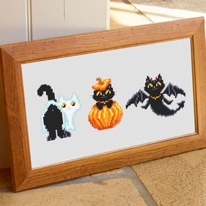 Set Halloween Cats Cross Stitch Pattern PDF Download Cute Black Cat ...