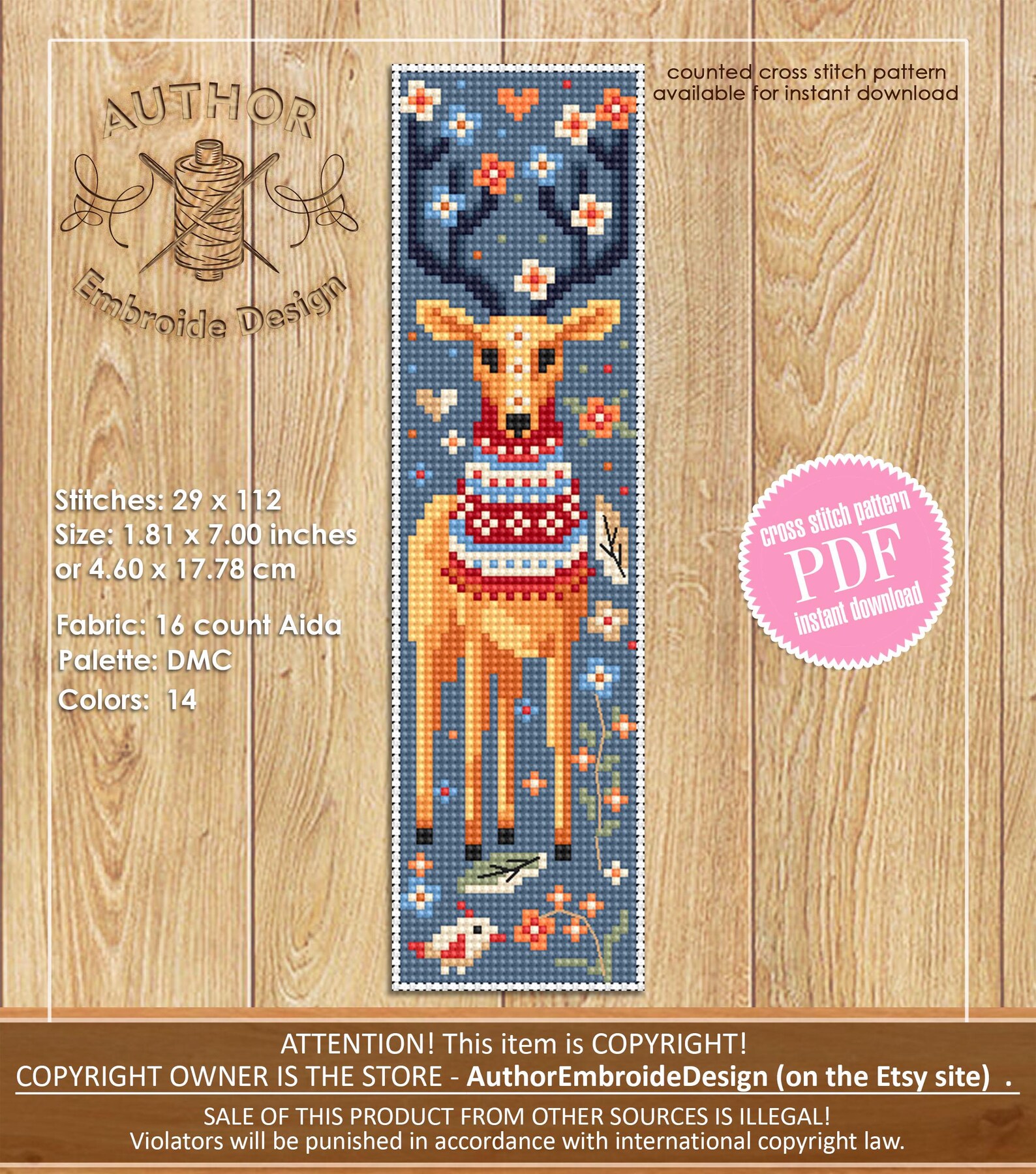 Animal Bookmark Cross Stitch Pattern PDF Download Scandinavian Folk ...