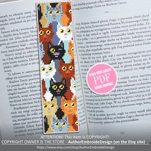 Katzen Lesezeichen Kreuzstich Stickmuster PDF Download Kreuzstichvorlage, modernes handgemachtes Lesezeichen, modernes handgemachtes Lesezeichen #B199