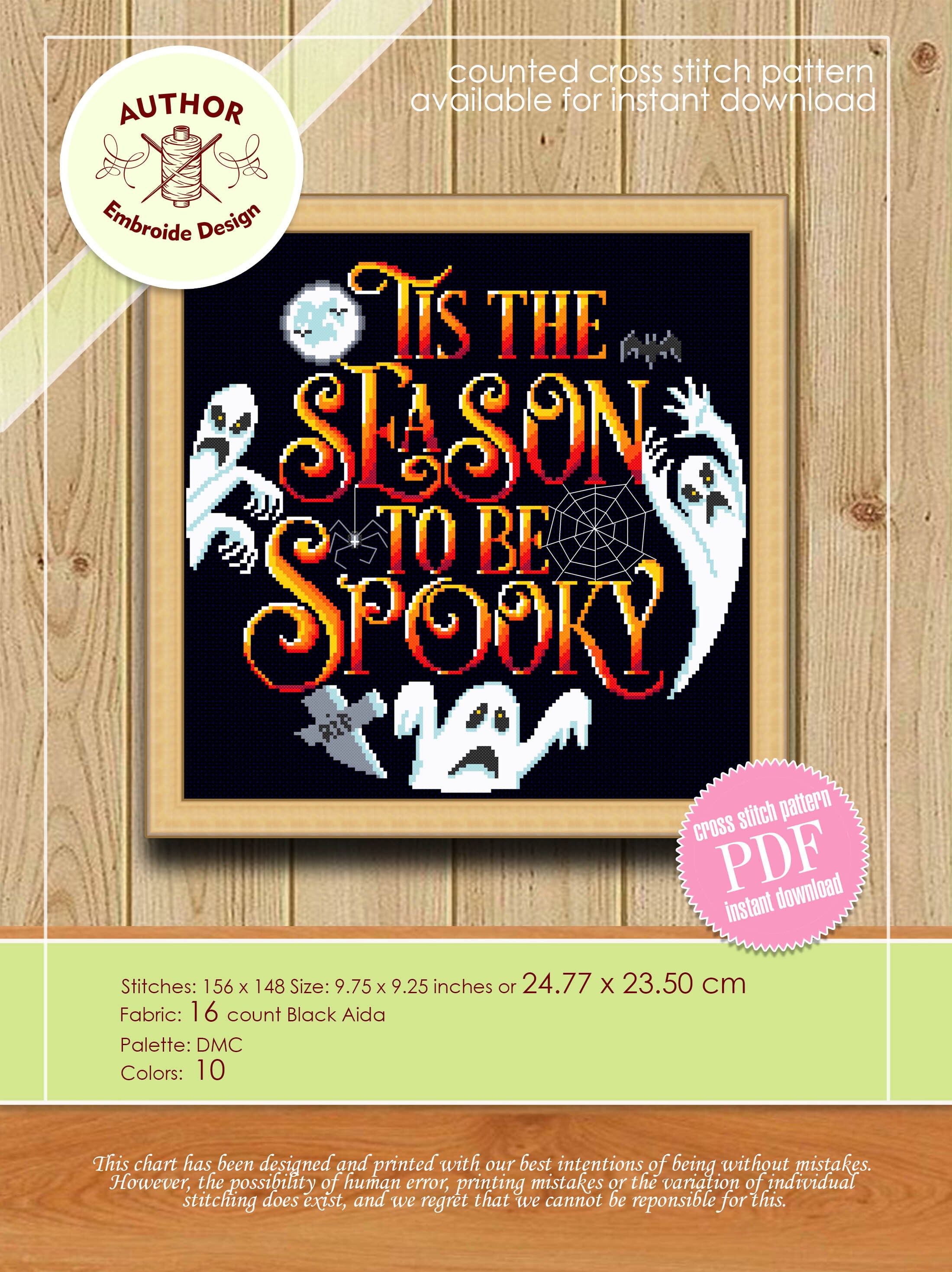 Halloween Quotes Cross Stitch Pattern Download PDF Spooky Ghost Cross ...