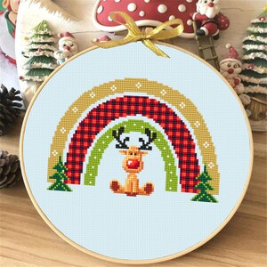 Christmas Rainbow Reindeer Cross Stitch Pattern PDF Download, Buffalo ...