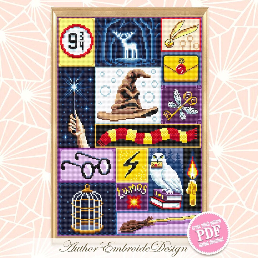 Wizard Sampler Cross Stitch Pattern PDF Download Wizard School Cross ...