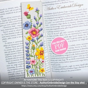 Bladwijzer bladwijzer kruissteekpatroon pdf download PDF-download Wilde bloemen kruissteekkaart, bladwijzer bloemenpatroon digitaal, aquarel bloemen #B453