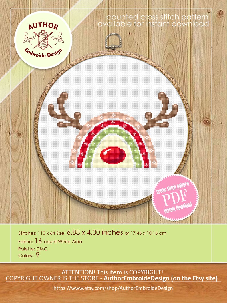 Christmas Rainbow Reindeer Cross Stitch Pattern PDF Download Rainbow ...