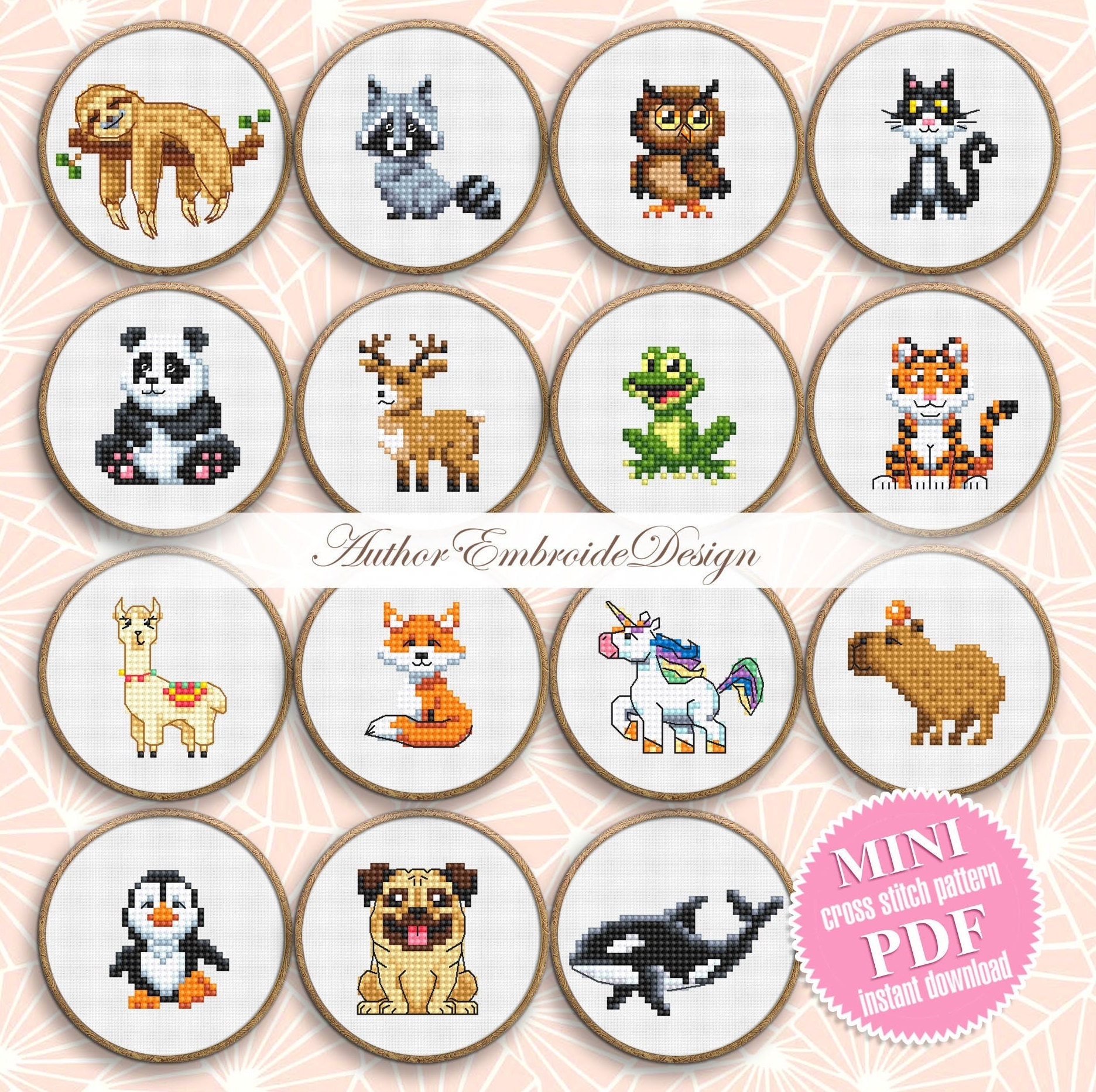 短冊筥　色紙筥　　　　　江戸期 Mini Animal Cross Stitch Pattern PDF Download Set of 15