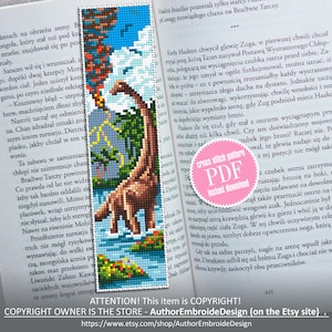 Bookmark cross stitch pattern download PDF Modern handmade bookmark digital PDF Dinosaur cross stitch chart, Nature lover gift, Volcano #B74