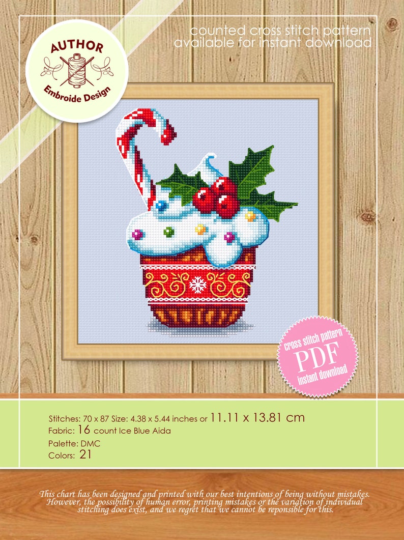 Christmas Cupcake Cross Stitch Pattern Download PDF Merry Christmas ...