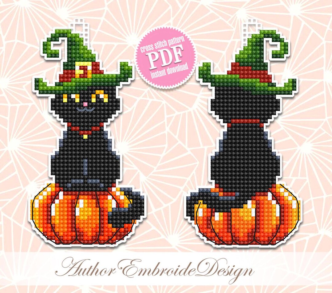 Black Cat Cross Stitch Pattern PDF Download Double-sided Halloween ...