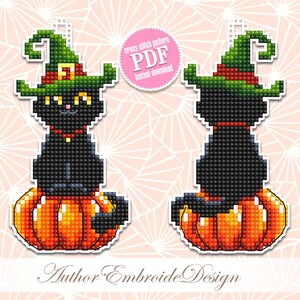 Black Cat Cross Stitch Pattern PDF Download Double-sided Halloween ...
