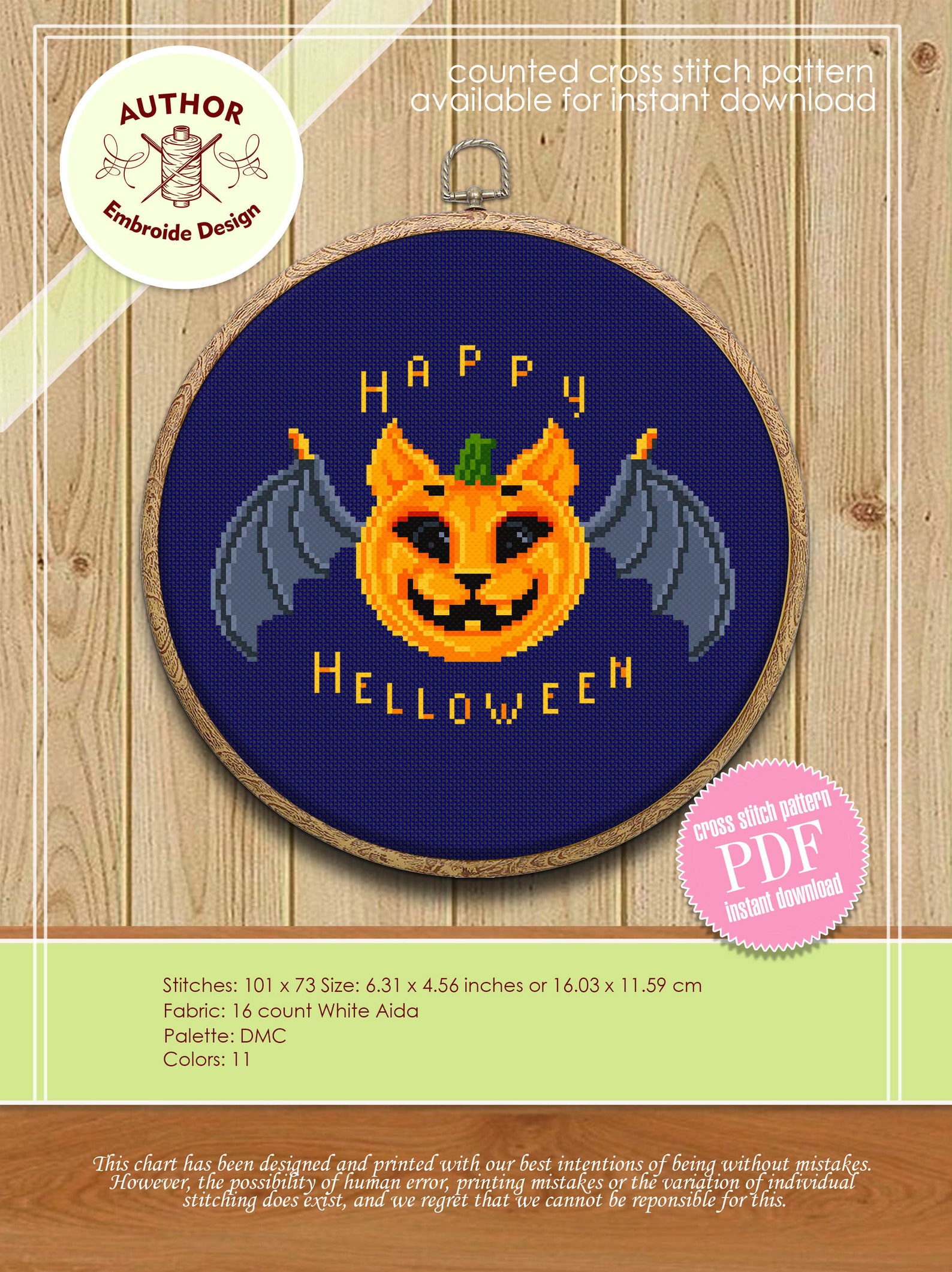 Happy Halloween Cross Stitch Pattern Download PDF Kawaii Halloween Cat ...