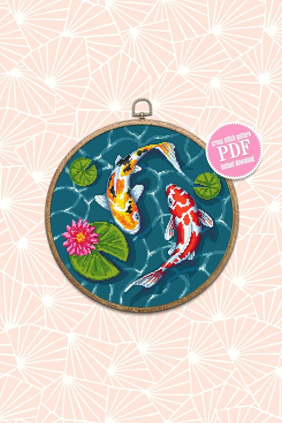 Koi Pond Cross Stitch Pattern Download PDF Koi Fish Cross - Etsy