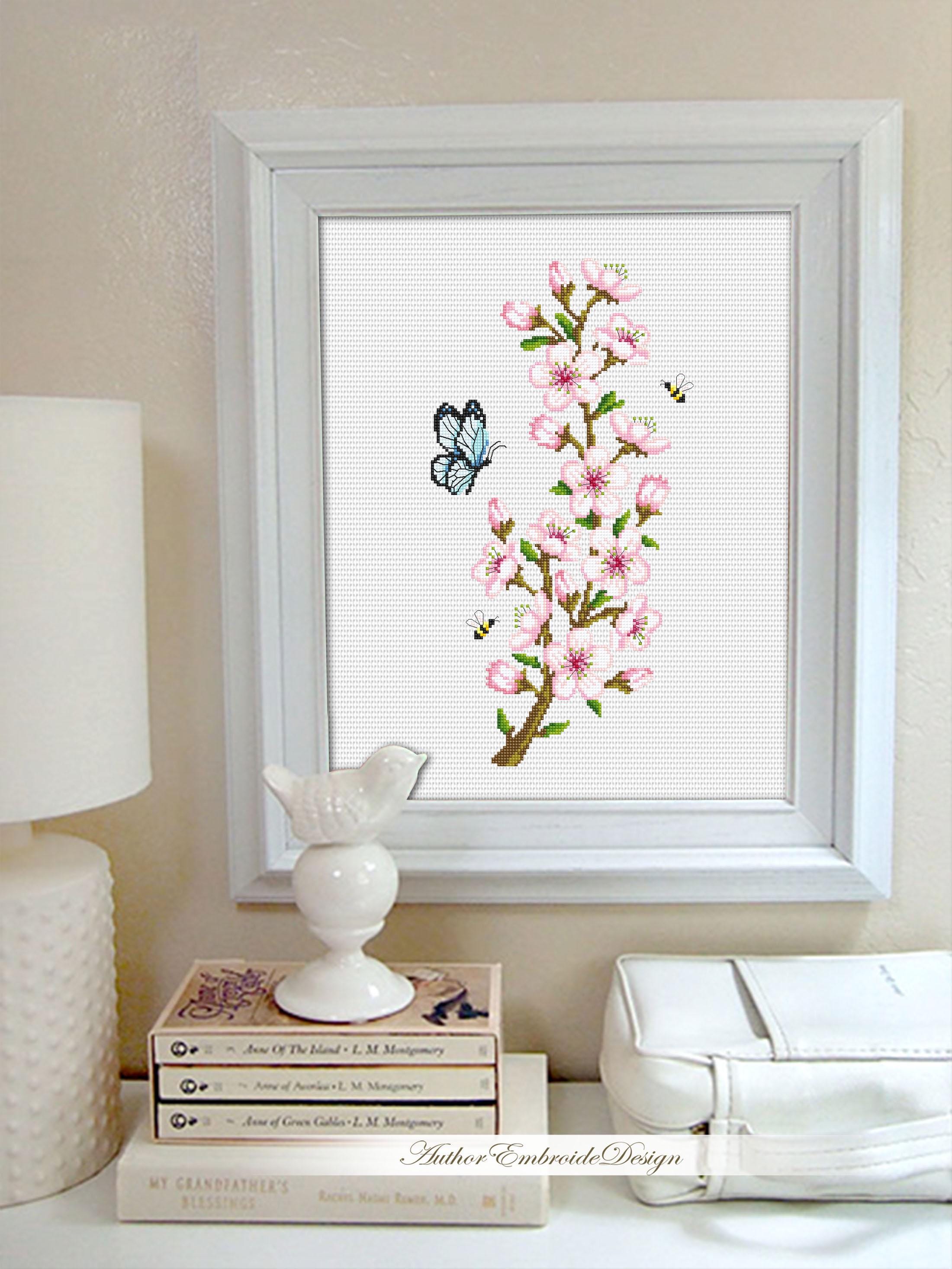 Cherry Blossom Branch Cross Stitch Pattern PDF Download Spring Flowers ...