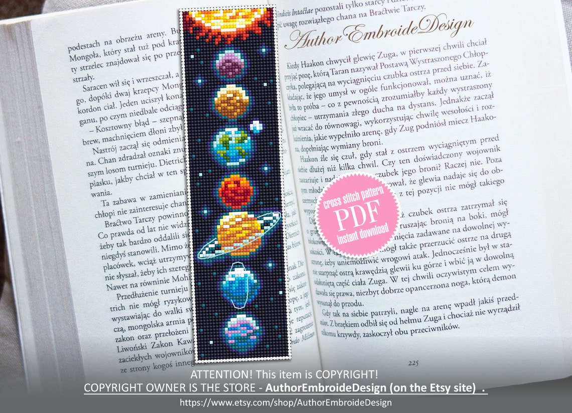Solar System Bookmark Design Solar System Bookmark Cross Stitch Pattern PDF Download Planets Cross ...