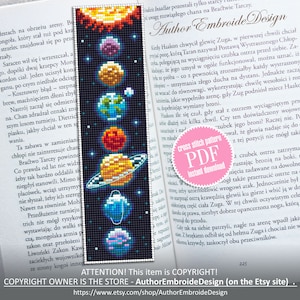 Zonnestelsel bladwijzer kruissteek patroon PDF download Planeten kruissteekdiagram, Ruimte bladwijzer patroon digitale PDF, Cosmos Galaxy #B328