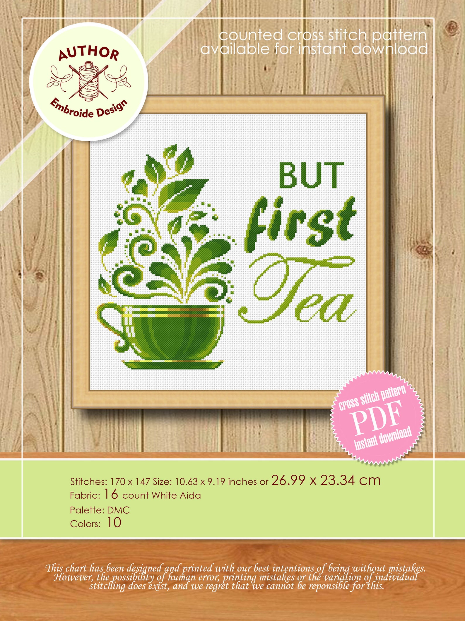 Herbal Tea Cup Cross Stitch Pattern but First Tea Instant Download PDF ...