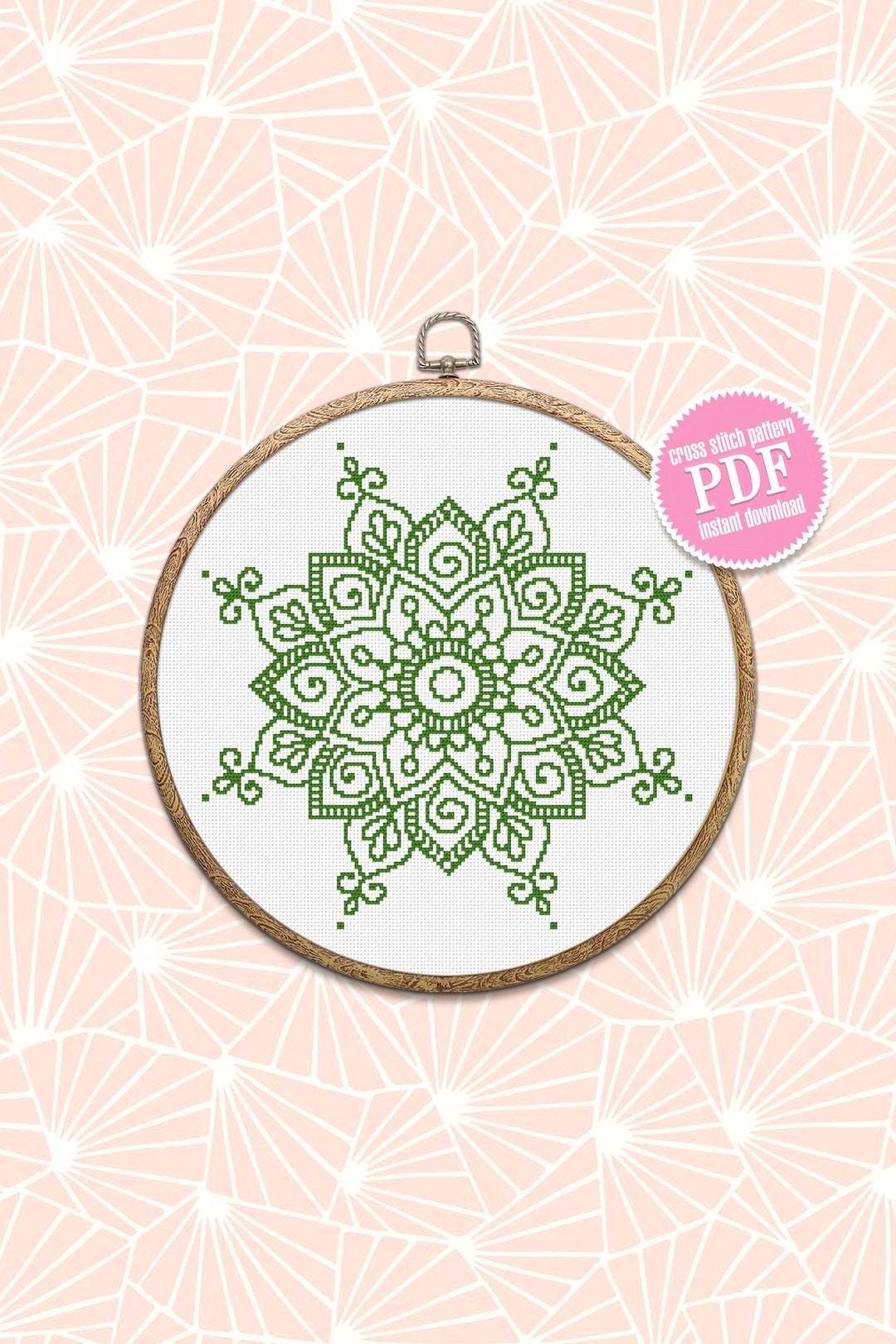 Mandala Cross Stitch Pattern Download PDF Monochrome Mandala - Etsy