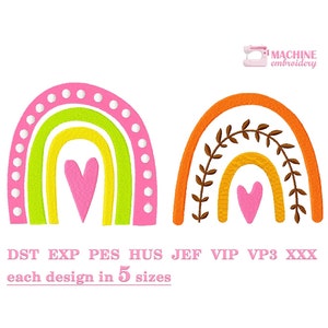 Boho rainbow embroidery design bundle, Machine embroidery rainbow 5 sizes, Baby embroidery patterns, Embroidery files bohemian rainbow #R12