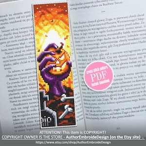 Halloween bookmark cross stitch pattern download PDF Modern Handmade bookmark pattern digital Horror beginner stitch Spooky bookmark #B75