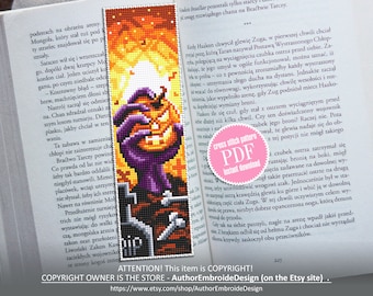 Halloween bookmark cross stitch pattern download PDF Modern Handmade bookmark pattern digital Horror beginner stitch Spooky bookmark #B75
