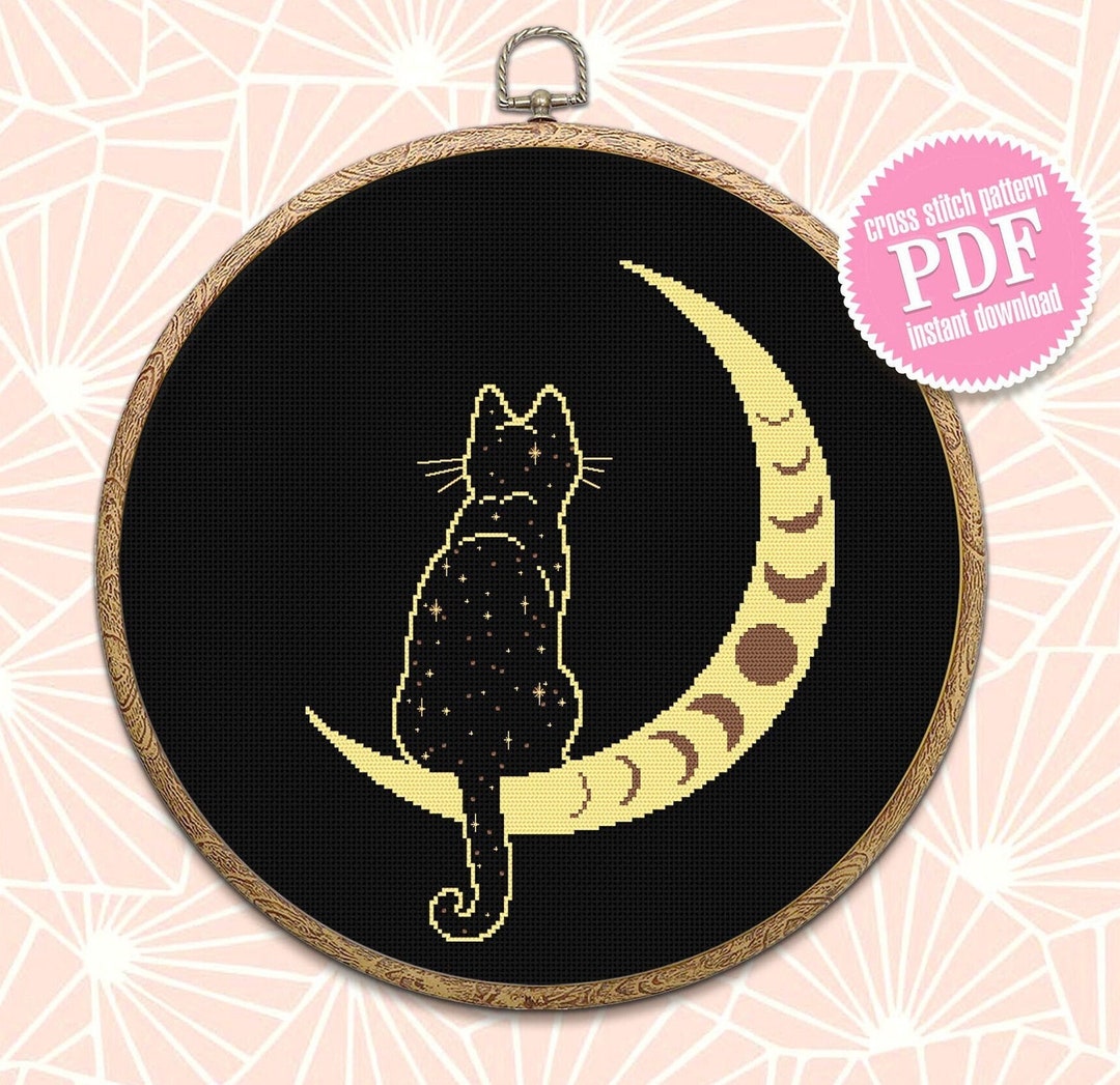 Mystical Moon Phase and Cat Cross Stitch Pattern Download PDF Magic ...