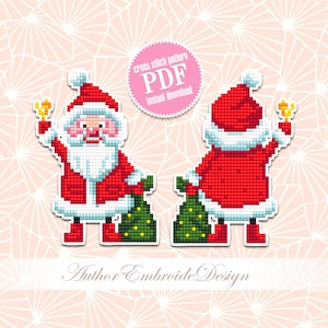 Santa Christmas tree decor for plastic canvas cross stitch pattern PDF download Double-sided Christmas ornament Plastic canvas pattern #N97